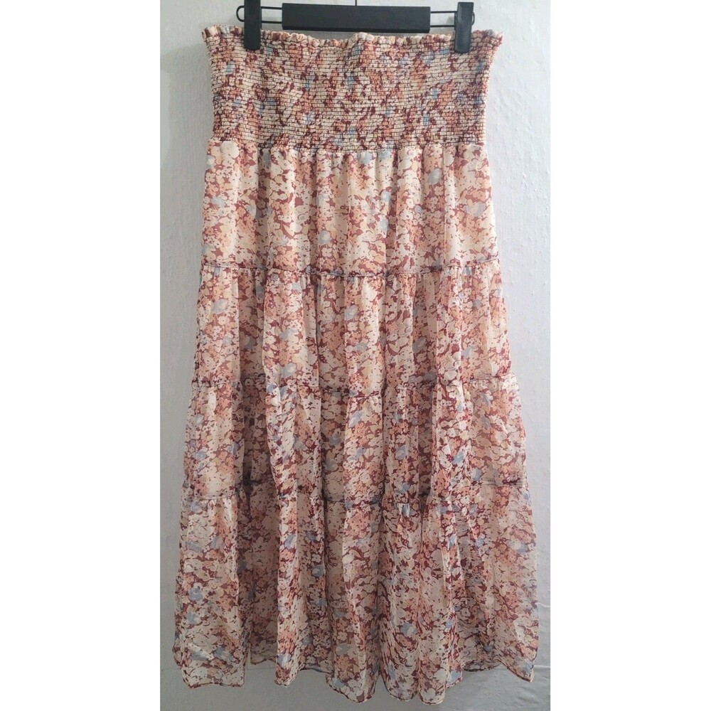 NWT Lauren Ralph Lauren Tiered Georgette Peasant Skirt 8P Dark Raspberry